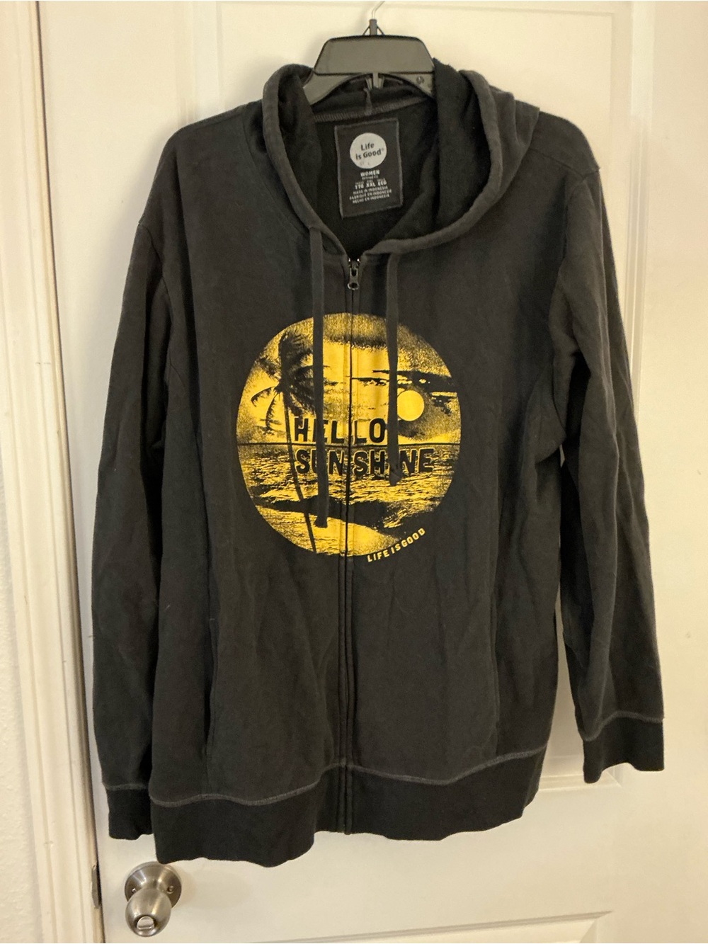 Life is Good Hello Sunshine Full Zip Hoodie Black Womens XXL